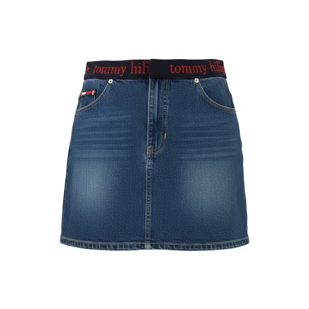 Tommy Hilfiger Y2K Denim Mini Skirt Womens Size 9 Blue Logo Tommy Jeans